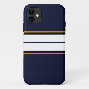 Sophisticated Black White Racing Stripes On Navy iPhone 11 Case