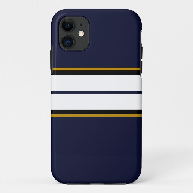 Sophisticated Black White Racing Stripes On Navy Case-Mate iPhone Case (Back)