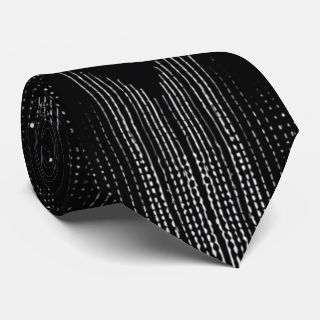 Sophisticated Black White Speckle and Stripe  Neck Tie (Rolled)