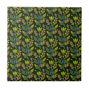 Sophisticated blue & beige floral pattern design  ceramic tile