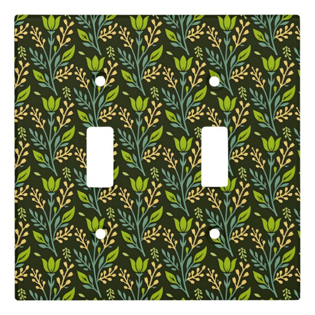 Sophisticated blue & beige floral pattern design  light switch cover (Front)