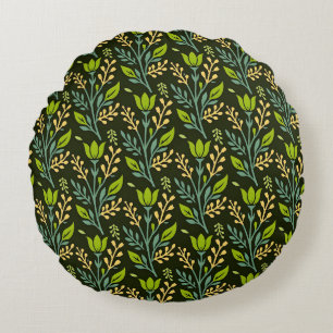 Sophisticated blue & beige floral pattern design round pillow