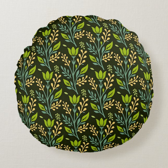 Sophisticated blue & beige floral pattern design  round pillow (Front)