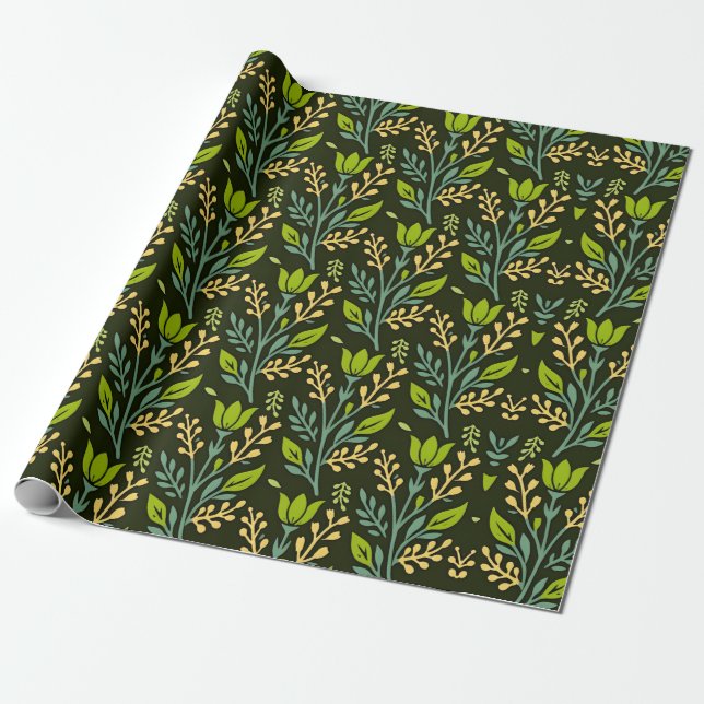 Sophisticated blue & beige floral pattern design  wrapping paper (Unrolled)