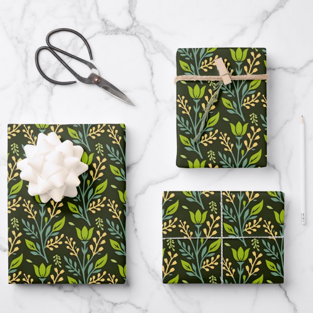 Sophisticated blue & beige floral pattern design  wrapping paper sheets (Front)