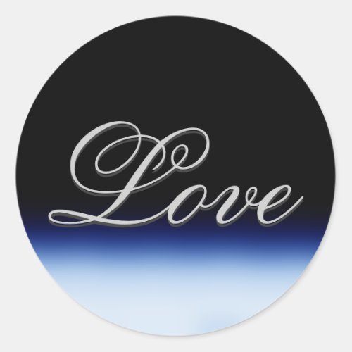 Sophisticated Blue Black Love Wedding Classic Round Sticker