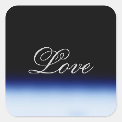 Sophisticated Blue Black Love Wedding Square Sticker
