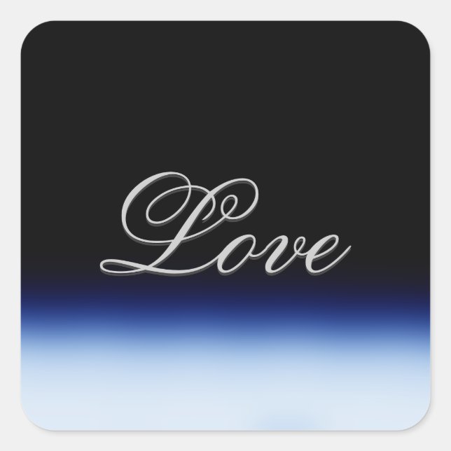 Sophisticated Blue Black Love Wedding Square Sticker (Front)