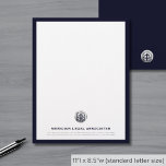 Sophisticated Blue Business Letterhead<br><div class="desc">Make a strong impression with our Sophisticated Blue Business Letterhead with Brushed Metallic Silver Logo. This letterhead design features a framed design with a brushed metallic silver seal logo emblem, with your company name and contact information elegantly presented in gray classic typography. Each sheet exudes professionalism and sophistication, making it...</div>