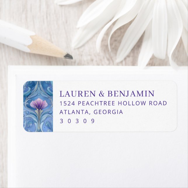 Sophisticated Blue Floral Wave Border Label (Insitu)