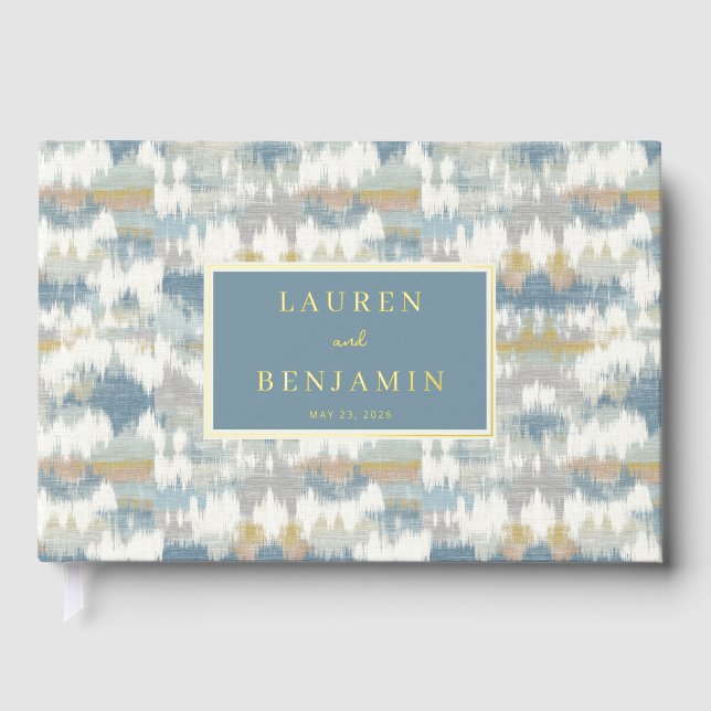 Sophisticated Blue Geometric Foil Guest Book (Front)