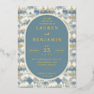 Sophisticated Blue Geometric Foil Invitation