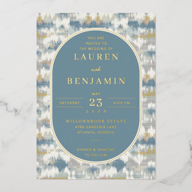 Sophisticated Blue Geometric Foil Invitation (Front)