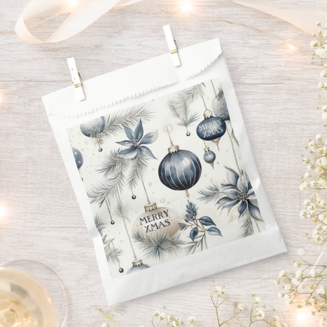 Sophisticated Blue & Gold Christmas Favor Bag (Clipped)