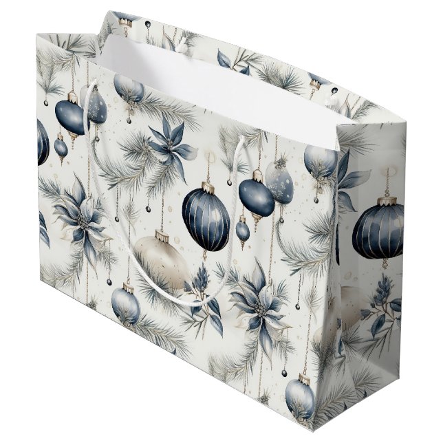 Sophisticated Blue & Gold Christmas Large Gift Bag (Back Angled)