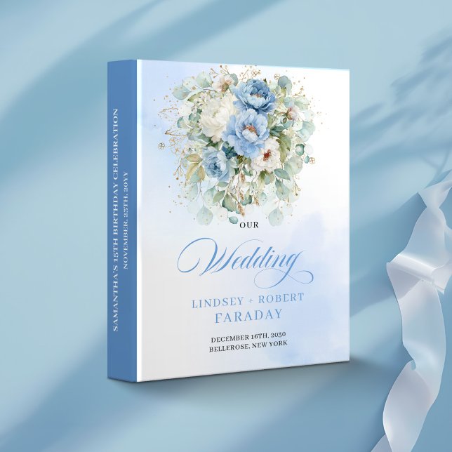 Sophisticated Blue Peonies Gold Wedding Binder  (Sophisticated Blue Peonies Gold Wedding Binder Book)