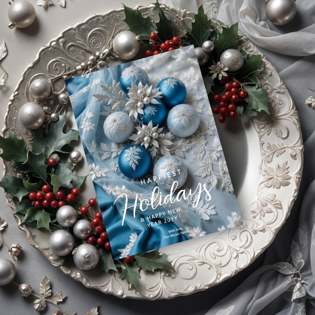 Sophisticated Blue Shades Cute Christmas Balls Holiday Card (Sophisticated Gorgeous Blue Shades Exquisite Christmas Balls Holidays Cards.)