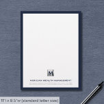 Sophisticated Blue Silver Company Monogram Letterhead<br><div class="desc">Elevate your financial correspondence with our Sophisticated Company Monogram Letterhead with Navy Blue Border and Silver Accents. The brushed silver monogram initial emblem, combined with your company details and contact information in classic typography framed by a stylish blue border, adds a touch of elegance to your business communications with clients...</div>