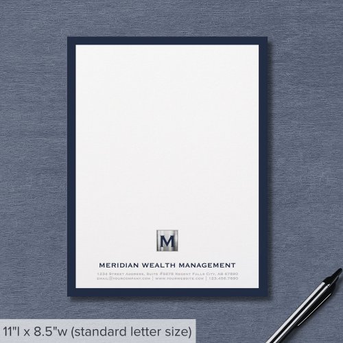 Sophisticated Blue Silver Company Monogram Letterhead