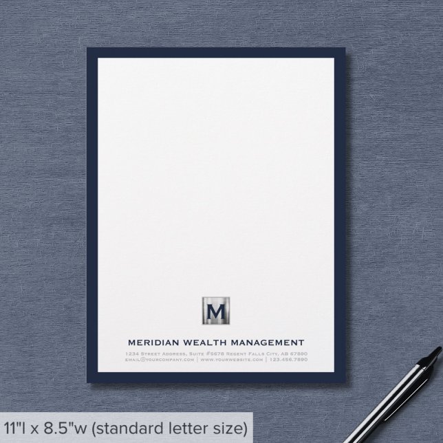 Sophisticated Blue Silver Company Monogram Letterhead (Creator Uploaded)