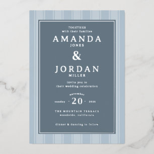 Sophisticated Blue Striped Wedding Invitation Foil Invitation