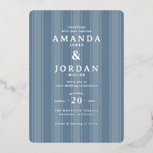 Sophisticated Blue Stripes Foil Invitation