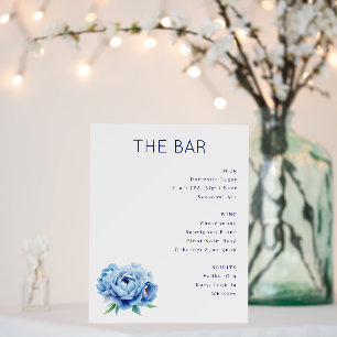 Sophisticated Blue Watercolor Bar Menu Foam Board