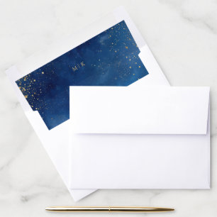 Sophisticated Blue Watercolor Stars Envelope Liner