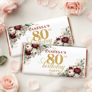 Sophisticated Blush Burgundy 80th Birthday Hershey Bar Favors