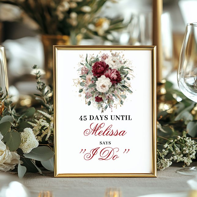Sophisticated Blush Burgundy Countdown Sign (Sophisticated Blush Burgundy Countdown Sign)