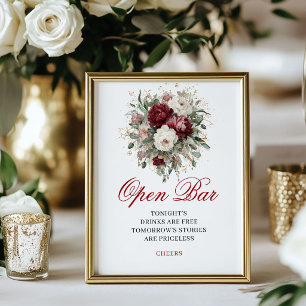 Sophisticated Blush Burgundy Open Bar Wedding Sign
