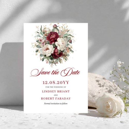 Sophisticated Blush Burgundy Save The Date Card