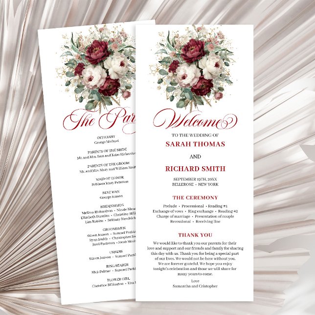 Sophisticated Blush Burgundy Wedding Program (Sophisticated Blush Burgundy Wedding Program)