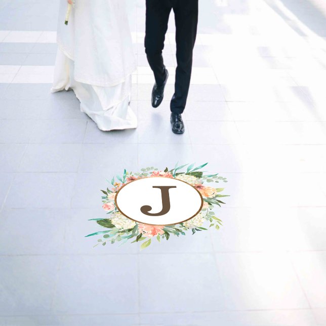 Sophisticated Blush Green Floral Wedding Monogram Floor Decals (Wedding)