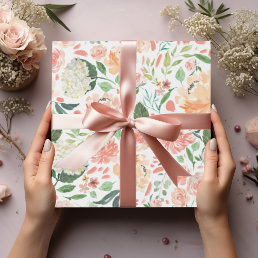 Sophisticated Blush Peach Watercolor Floral Light Wrapping Paper