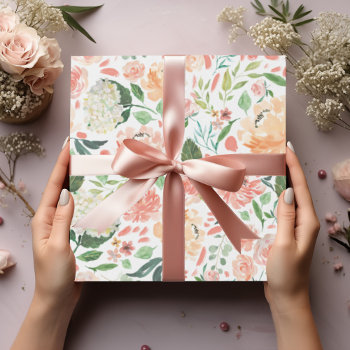 Sophisticated Blush Peach Watercolor Floral Light Wrapping Paper by beckynimoy at Zazzle
