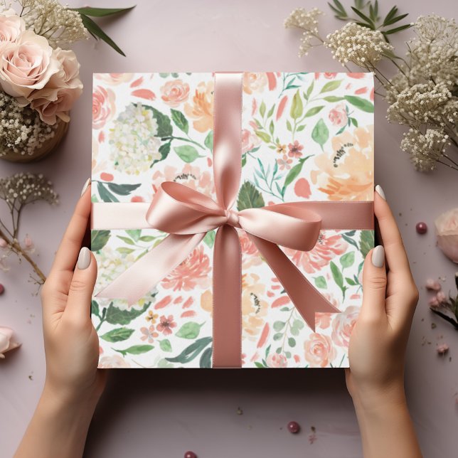 Sophisticated Blush Peach Watercolor Floral Light Wrapping Paper (Creator Uploaded)