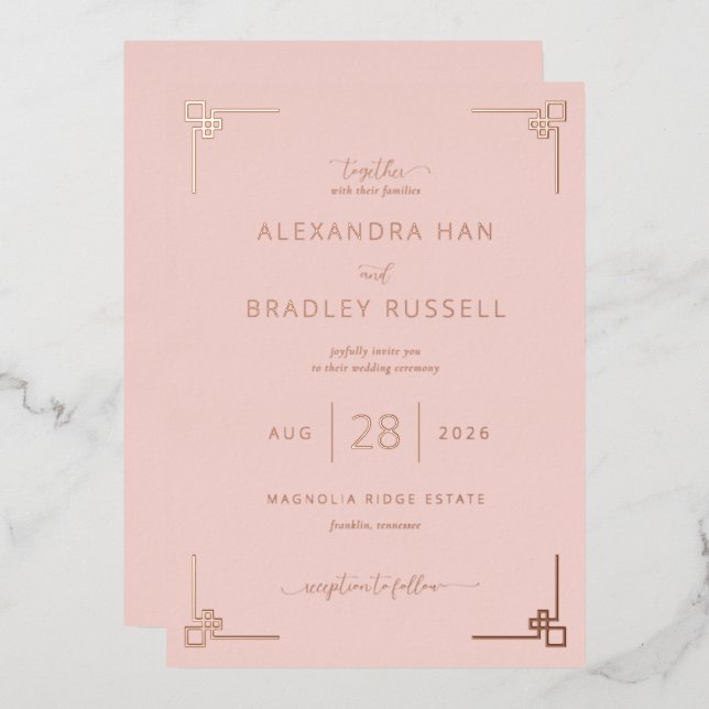 Sophisticated Blush Pink Geometric Foil Invitation (Front/Back)