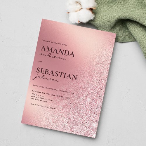 Sophisticated blush pink glitter gradient wedding invitation