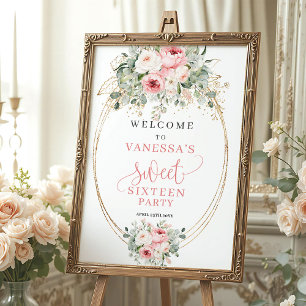 Sophisticated Blush Roses Sweet Sixteen Welcome Poster