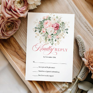Sophisticated Bohemian Blush Floral Wedding RSVP Card