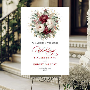 Sophisticated Boho Burgundy Floral Gold Welcome Foam Board