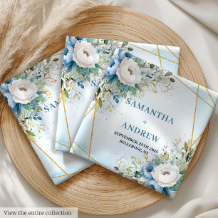 Sophisticated Boho Dusty Blue Floral Gold Frame Cloth Napkin