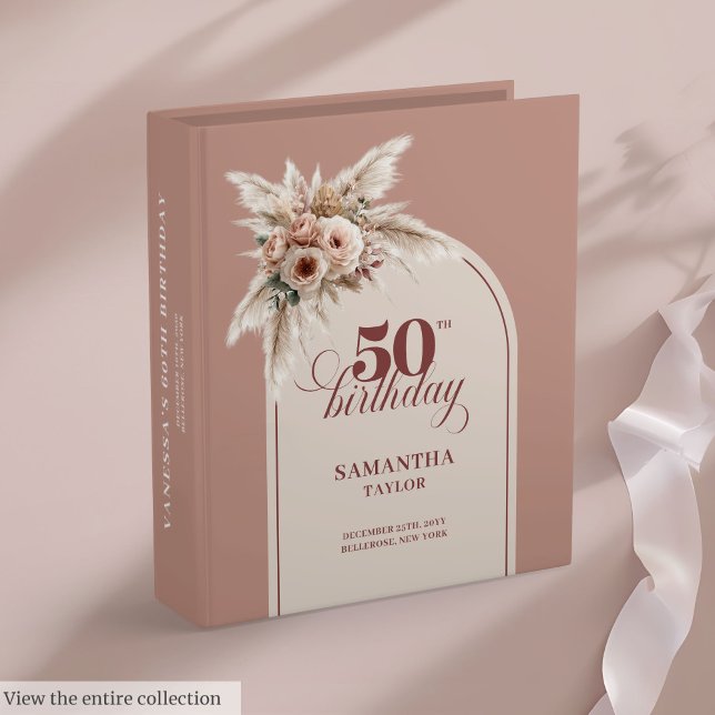 Sophisticated Boho Dusty Pink Pampas Floral 50th  3 Ring Binder (Sophisticated Boho Dusty Pink Pampas Floral 50th Birthday Binder

)