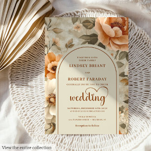 Sophisticated Boho Terra Cotta Ivory Sage Wedding  Invitation