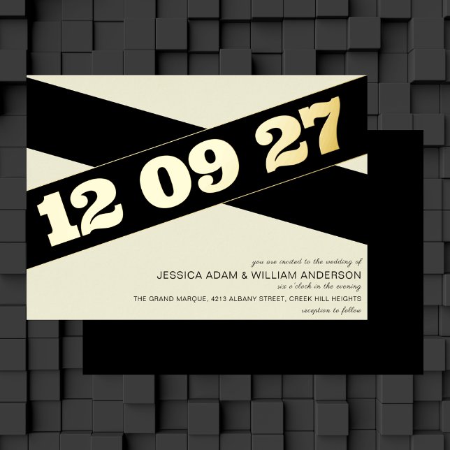 Sophisticated Bold Typography Black Golden Foil Invitation (Creator Uploaded)
