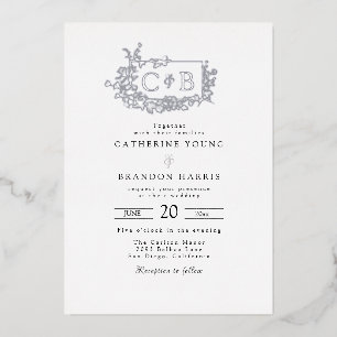 Sophisticated Bordered Monogram Wedding Foil Invitation