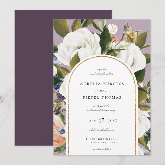 Sophisticated Botanical Floral Arch Frame Wedding  Invitation (Front/Back)