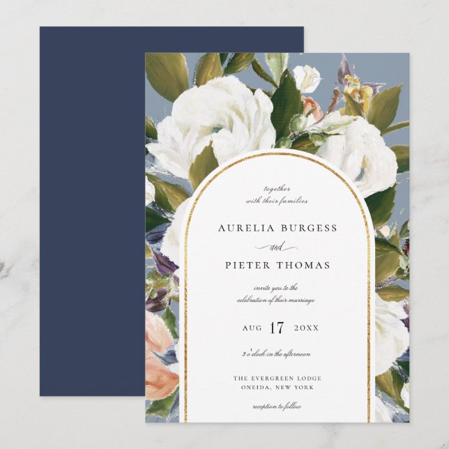 Sophisticated Botanical Floral Arch Frame Wedding  Invitation (Front/Back)