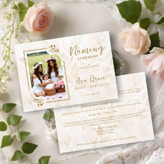 Sophisticated Botanical Gold Frame Photo Invitation